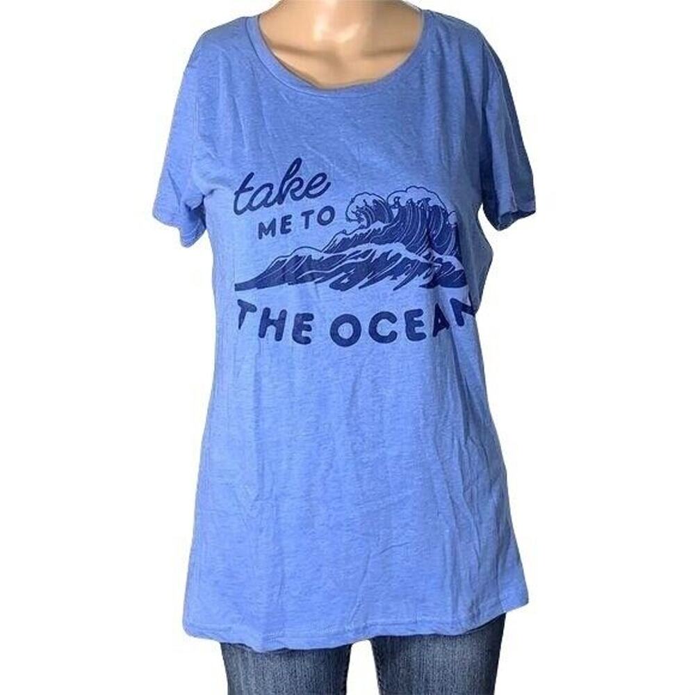Crazy Dog Womens T Shirt Top Short Sleeve Surf Take Me To The Ocean Blue Large